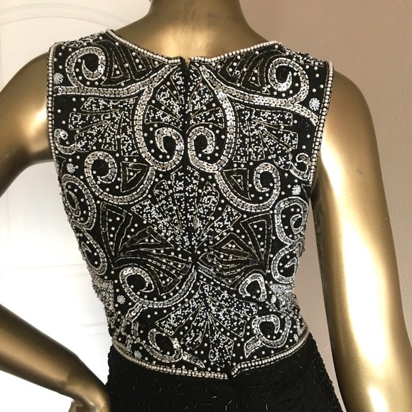 Vintage LAURENCE KAZAR Sleeveless Silk Beaded, Sequined, Embellished Dress - Picture 8 of 15